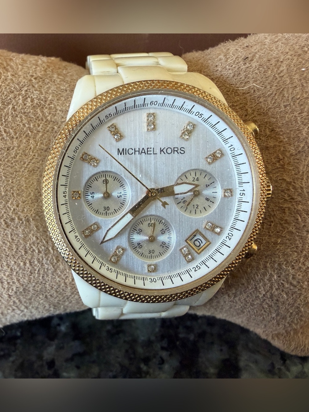Michael Kors White and Gold-Tone Crystal Dial Chronograph Watch